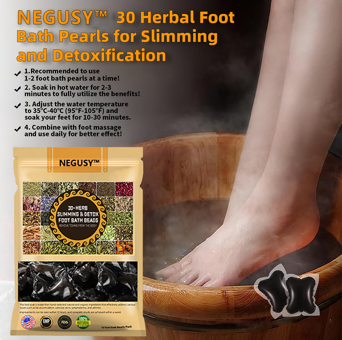 ❤️NEGUSY™ 30-Herb Slimming & Detox Foot Bath Beads-🦵👩‍⚕️(LANA Certification, Lymphatic Association of America)